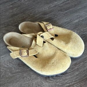 Birkenstock Yellow Suede Clogs